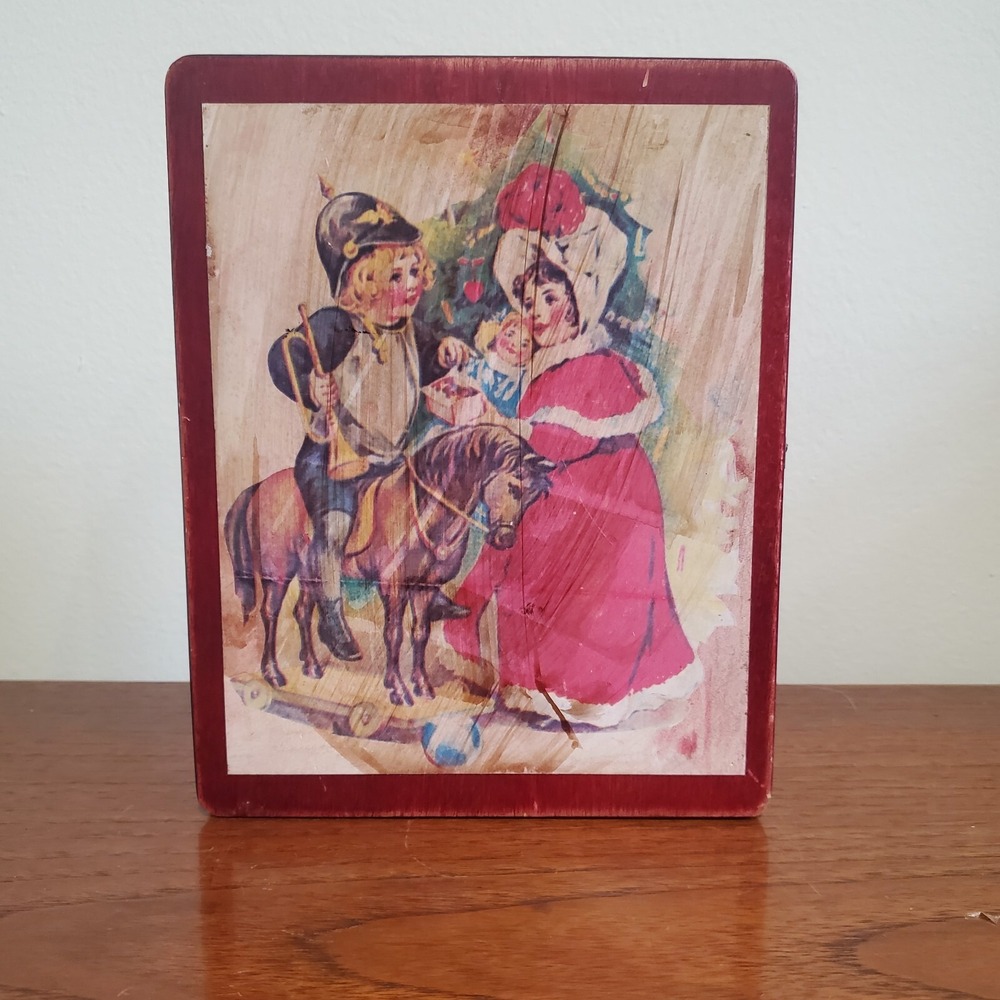 Vintage 6-Sided Wooden Toy Puzzle Blocks Set Complete 30pc Christmas Mornin' Box